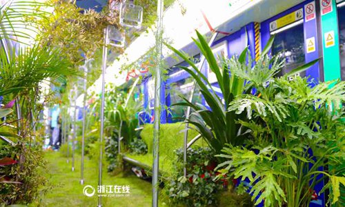 Plants and moss have been installed in a subway car in Hangzhou, Zhejiang province. The special car is China’s first attempt to introduce greenery into public transportation, an agenda that promotes low-carbon and green development. Though the car was only open for 12 hours on Nov. 28, the “forest subway” still received a warm welcome from the public. (zjol.com.cn / Yu Shiqi)