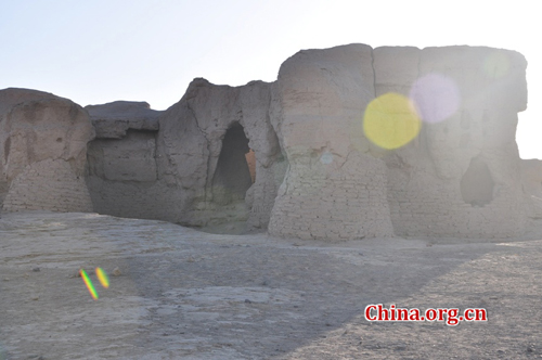 The Ancient City of Jiaohe, also known as Ancient City on Ya'er Lake, is an ancient Chinese archaeological site found in the Yarnaz Valley, 10 km west of the city of Turpan, Xinjiang province. It was a prefecture of the Gaochang during the Sixteen States (304AD-439 AD) and a county of the Gaochang Prefecture after the 14th year (640 AD) of the Zhenguan reign during the Tang Dynasty. Photo: Xinhua