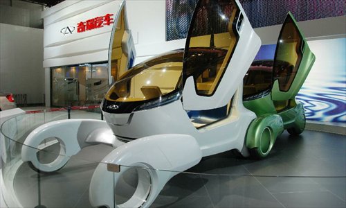 A concept car designed by Chinese automaker Chery is shown at the 10th China (Guangzhou) International Automobile Exhibition in Guangzhou, capital of south China's Guangdong Province, December 2, 2012. The ten-day auto show, which kicked off on Nov. 23, 2012, closed on Sunday. Photo: Xinhua