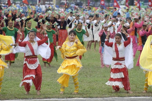  Nepalese artists perform during the Republic Day celebration in Kathmandu, Nepal, May 29, 2013. (Xinhua/Sunil Pradhan)  