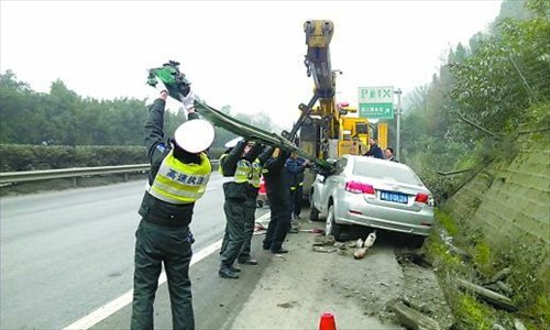 Pregnant driver survives crash after highway railing impales car