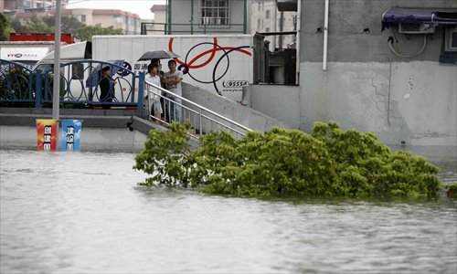 This tree at the Qilianshan Tunnel, Putuo district, is one of the storm's victims. Photo: Cai Xianmin/GT