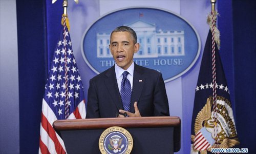 U.S. President Barack Obama delivers a statement on Boston Marathon explosions at the White House in Washington D.C., capital of the United States, April 15, 2013. Obama acknowledged that his government still did not know 