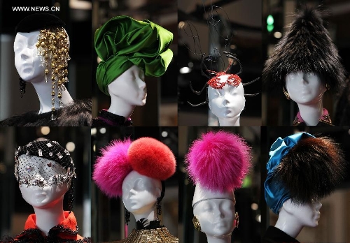 The combo photo taken on July 1, 2013 shows headwear creations by French fashion designer Christian Lacroix for Italian fashion house Elsa Schiaparelli in Paris, France. (Xinhua/Gao Jing) 