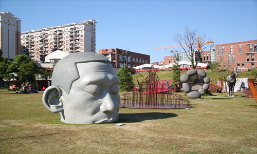 Sculptures on the lawn in Red Town