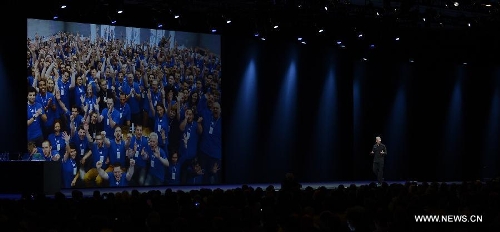 Apple CEO Tim Cook addresses the 2013 Apple WWDC at the Moscone Center in San Francisco, California, the United States, on June 10, 2013. (Xinhua) 