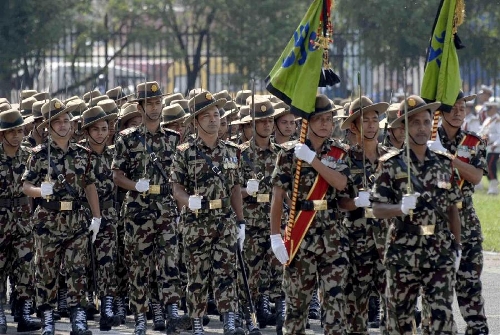 Nepalese army personnel parade during the Republic Day celebration in Kathmandu, Nepal, May 29, 2013. (Xinhua/Sunil Pradhan) 