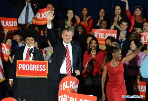 Bill De Blasio Celebrates Victory In New York Mayor Election - Global Times