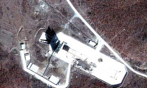 Undated file Google satellite photo shows the launch pad in Tongchang-ri base, Cholsan County, North Phyongan Province, the Democratic People's Republic of Korea (DPRK). Media reports said the Democratic People's Republic of Korea has launched an earth observation satellite on April 13, 2012. Photo: Xinhua