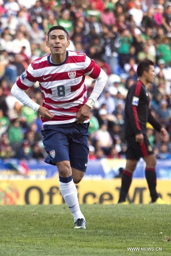 U.S. Hector Benjamin Joya celebrates his goal during the CONCACAF Under-20 Championship Grand Final soccer match against Mexico held at Cuauhtemoc Stadium in Puebla, Mexico on March 3, 2013. (Xinhua/Straffonimages) 