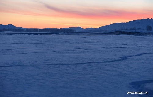 Photo taken on Jan. 8, 2013 shows the beautiful snow scenery of Qagan Gol Town in Qinghe County, northwest China's Xinjiang Uygur Autonomous Region. (Xinhua/Sadat) 