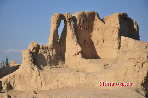 The Ancient City of Jiaohe, also known as Ancient City on Ya'er Lake, is an ancient Chinese archaeological site found in the Yarnaz Valley, 10 km west of the city of Turpan, Xinjiang province. It was a prefecture of the Gaochang during the Sixteen States (304AD-439 AD) and a county of the Gaochang Prefecture after the 14th year (640 AD) of the Zhenguan reign during the Tang Dynasty. Photo: Xinhua