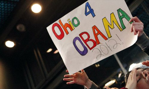 Supporters of U.S. President Barack Obama celebrate as election results broadcast confirming the re-election of President Barack Obama at Times Square in New York, November 6, 2012. Photo: Xinhua
