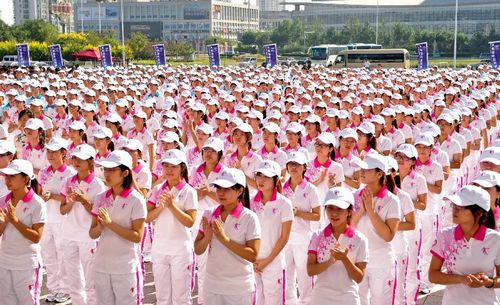 Volunteers attend an inauguration ceremony before the sixth Annual Meeting of the New Champions in Tianjin, North China, September 5, 2012. The sixth Annual Meeting of the New Champions, also known as the Summer Davos Forum, will be held in Tianjin on September 11, 2012. Photo: Xinhua

