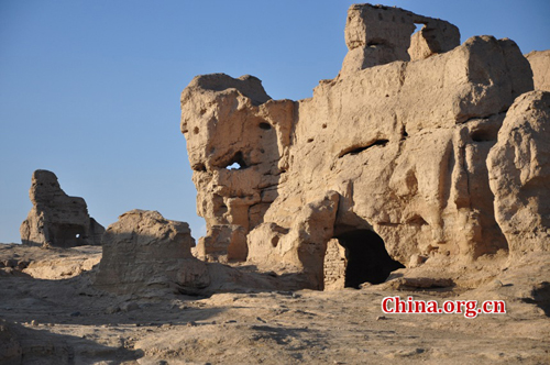 The Ancient City of Jiaohe, also known as Ancient City on Ya'er Lake, is an ancient Chinese archaeological site found in the Yarnaz Valley, 10 km west of the city of Turpan, Xinjiang province. It was a prefecture of the Gaochang during the Sixteen States (304AD-439 AD) and a county of the Gaochang Prefecture after the 14th year (640 AD) of the Zhenguan reign during the Tang Dynasty. Photo: Xinhua