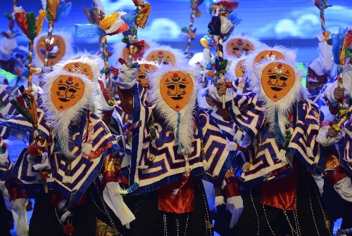 Actors perform a Tibetan opera during a rehearsal for the Tibetan New Year or Losar TV show in Lhasa, capital of southwest China's Tibet Autonomous Region, Jan. 27, 2013. Losar, the most important festival of the Tibetan ethnic group, falls on Feb. 11 this year. (Xinhua/Purbu Zhaxi) 