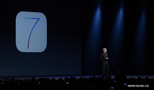 Apple CEO Tim Cook addresses the 2013 Apple WWDC at the Moscone Center in San Francisco, California, the United States, on June 10, 2013. (Xinhua) 