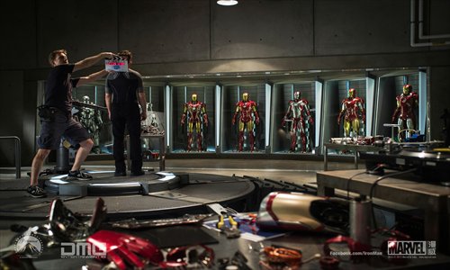 A behind-the-scenes shot of Iron Man 3 in production Photo: CFP 
