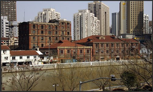 The site of the Foh Sing flour mill along the banks of Suzhou Creek in Putuo district