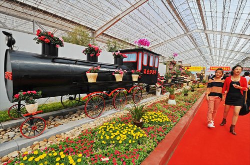 Visitors attend a flower trade fair Saturday in Weifang, East China's Shandong Province. The country exported flowers totaling $533 million in 2012, accounting for less than 3 percent of the country's total flower sales revenue, according to the China Flower Association. Photo: CFP