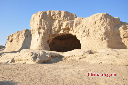 The Ancient City of Jiaohe, also known as Ancient City on Ya'er Lake, is an ancient Chinese archaeological site found in the Yarnaz Valley, 10 km west of the city of Turpan, Xinjiang province. It was a prefecture of the Gaochang during the Sixteen States (304AD-439 AD) and a county of the Gaochang Prefecture after the 14th year (640 AD) of the Zhenguan reign during the Tang Dynasty. Photo: Xinhua