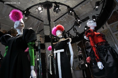 The photo taken on July 1, 2013 shows creations by French fashion designer Christian Lacroix for Italian fashion house Elsa Schiaparelli in Paris, France. (Xinhua/Gao Jing) 