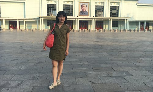 The GT reporter stands in front of the Shaoshan train station in Shaoshan, Hunan Province. Photo: Li Hao/GT