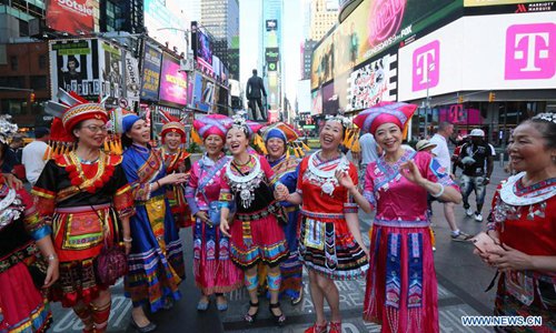 Chinese folk song performed at Times Square of New York Global Times