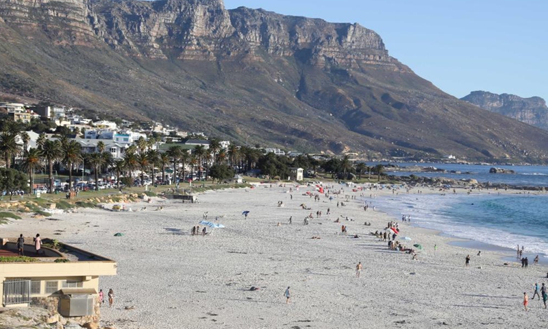 People enjoy the weekend on a beach in Cape Town, South Africa, on May 1, 2021. (Xinhua/Lyu Tianran)