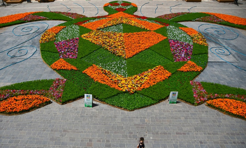 St. George's Square is decorated with flowers and plants during Valletta Green Festival in Valletta, capital of Malta, on May 7, 2021.(Photo: Xinhua)