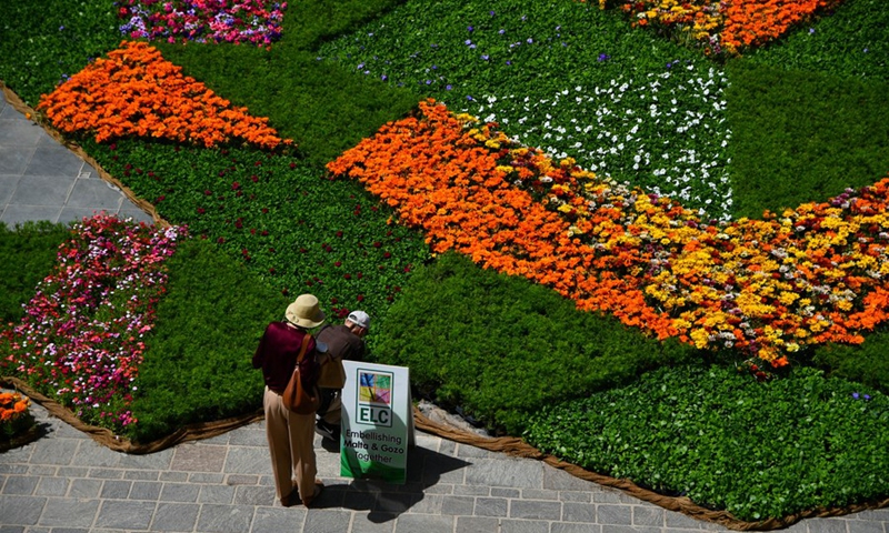 St. George's Square is decorated with flowers and plants during Valletta Green Festival in Valletta, capital of Malta, on May 7, 2021. (Photo: Xinhua)