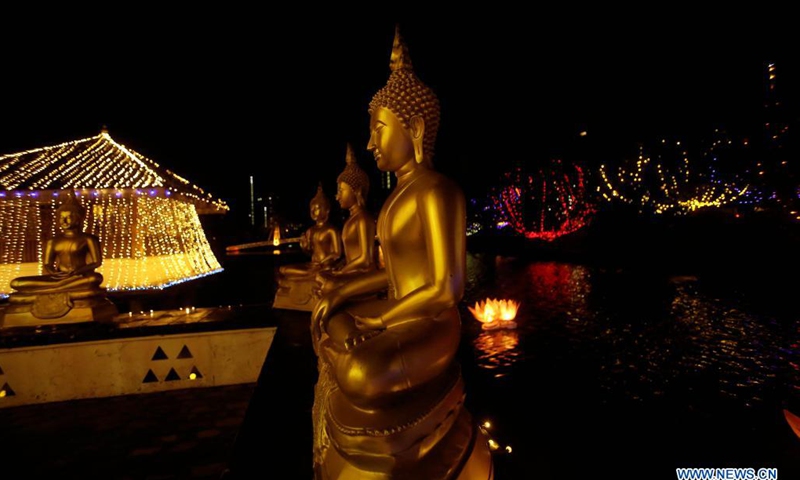 Photo taken on May 26, 2021 shows light decorations illuminated to celebrate the Vesak festival in Colombo, Sri Lanka. The Vesak festival is one of the holiest festivals celebrated in Sri Lanka as it marks the birth, enlightenment and demise of Lord Buddha.(Photo: Xinhua)