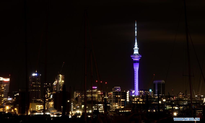 A light show is held to celebrate the beginning of Matariki (Maori New Year) in Auckland, New Zealand, June 19, 2021. Thousands of people turned out on Saturday night to watch Vector Lights bring Auckland's iconic Harbour Bridge to life to celebrate the beginning of Matariki (Maori New Year).Photo:Xinhua