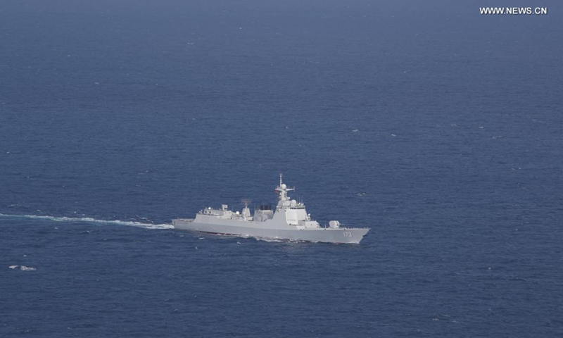 Photo taken on Feb. 18, 2021 shows missile destroyer Changsha sailing on the sea. A Chinese naval fleet returned to a military port in Zhanjiang on June 29, after concluding escort missions in the Gulf of Aden and the waters off Somalia.(Photo: Xinhua)