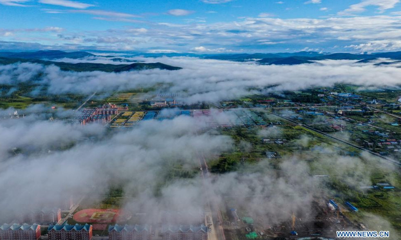 Aerial photo taken on Aug. 6, 2021 shows fog floating over Ali River Township of Oroqen Autonomous Banner of Hulun Buir, north China's Inner Mongolia Autonomous Region. Photo:Xinhua