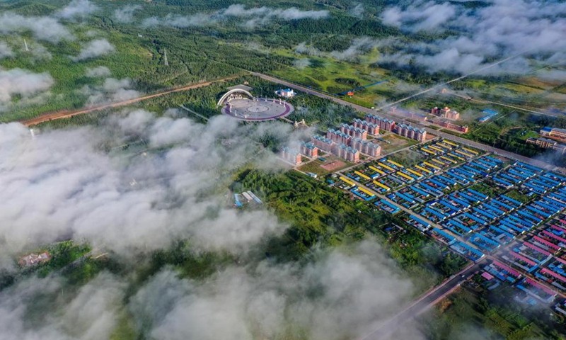 Aerial photo taken on Aug. 6, 2021 shows fog floating over Ali River Township of Oroqen Autonomous Banner of Hulun Buir, north China's Inner Mongolia Autonomous Region. Photo:Xinhua