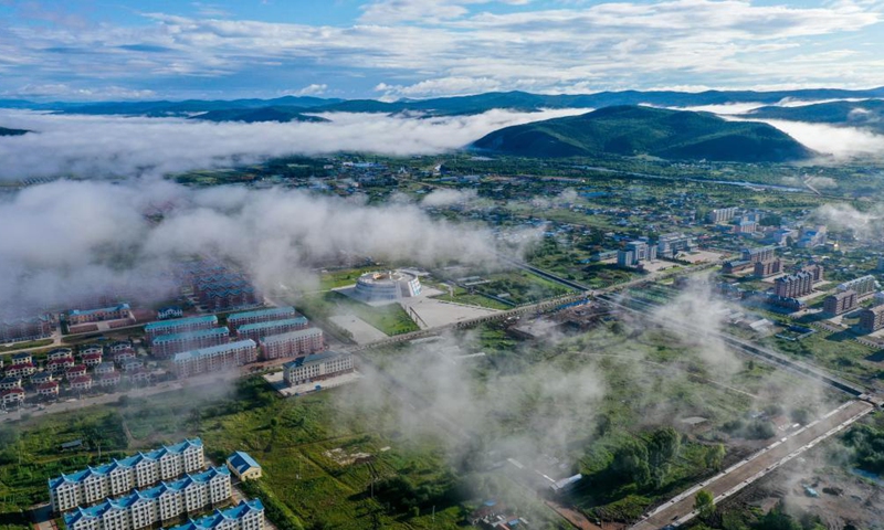 Aerial photo taken on Aug. 6, 2021 shows fog floating over Ali River Township of Oroqen Autonomous Banner of Hulun Buir, north China's Inner Mongolia Autonomous Region. Photo:Xinhua