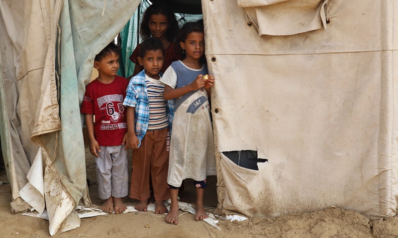 Children are seen inside a remote village in Midi District, Hajjah Province, north Yemen on Aug. 14, 2021.(Photo: Xinhua)