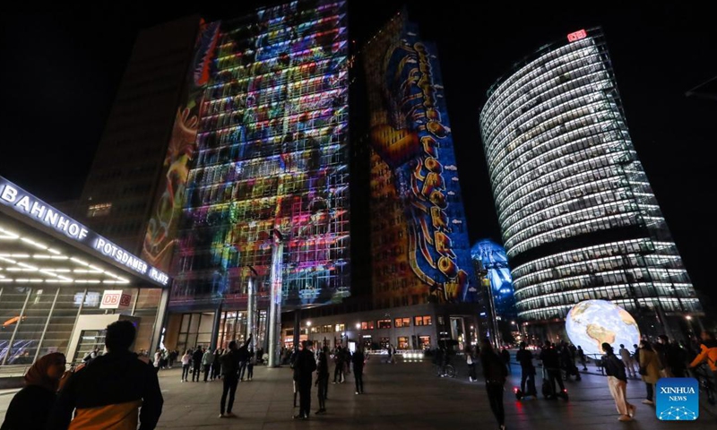 Photo taken on Sept. 3, 2021 shows the Brandenburg Gate illuminated during the 2021 Festival of Lights in Berlin, Germany. Berlin on Friday turned into a city of light art with the opening of the 2021 Festival of Lights, which will last until Sept. 12.Photo:Xinhua