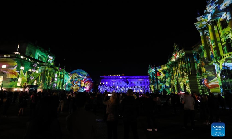 Photo taken on Sept. 3, 2021 shows the Brandenburg Gate illuminated during the 2021 Festival of Lights in Berlin, Germany. Berlin on Friday turned into a city of light art with the opening of the 2021 Festival of Lights, which will last until Sept. 12.Photo:Xinhua