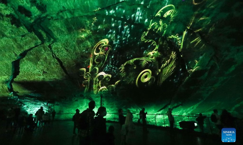 A sound and light show is seen at the Cave of Han in Han-sur-Lesse, Wallonia, Belgium, on Sept. 4, 2021. As an important tourist destination famous for its geological scenery in Wallonia, the Cave of Han has been visited by over 23 million tourists. (Photo: Xinhua)