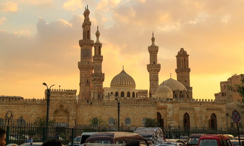 Photo shows the Al-Azhar Mosque at sunset in Historic Cairo, Egypt, on Sept. 11, 2021.(Photo: Xinhua)