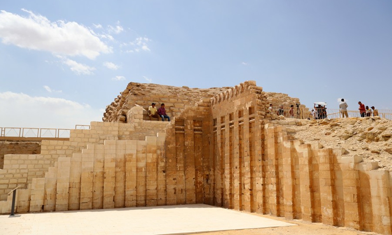 Photo shows stone buildings on the upper level of the south tomb of King Djoser in Saqqara necropolis, south of Cairo, Egypt, on Sept. 14, 2021.(Photo: Xinhua)