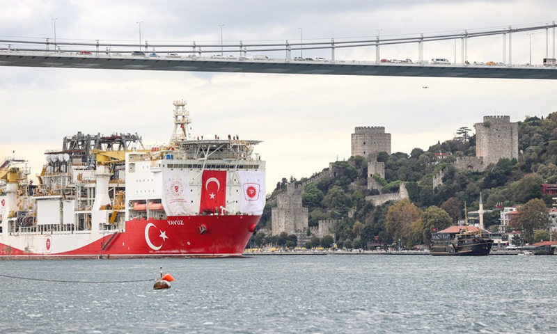 Turkey's drillship Yavuz sailed from Istanbul to the Black Sea to start its new mission on Oct. 6, 2021.(Photo: Xinhua)