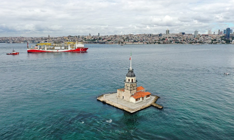 Turkey's drillship Yavuz sailed from Istanbul to the Black Sea to start its new mission on Oct. 6, 2021.(Photo: Xinhua)