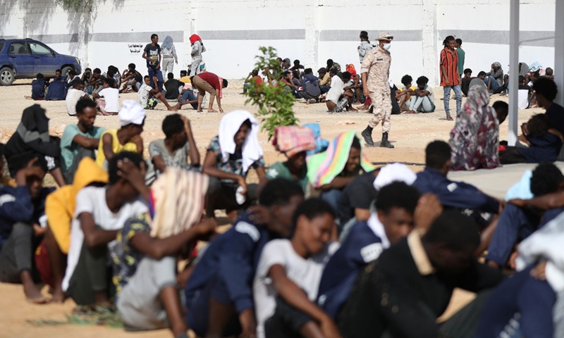 Migrants are temporarily settled in the Ain Zara shelter in Tripoli, Libya, on Oct. 11, 2021.(Photo: Xinhua)