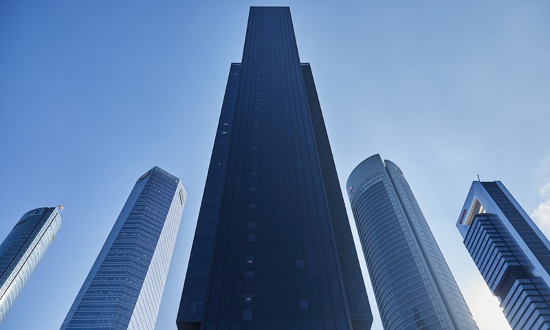 Photo taken on Oct. 19, 2021 shows the IE Tower (C) in Madrid, Spain.(Photo: Xinhua)