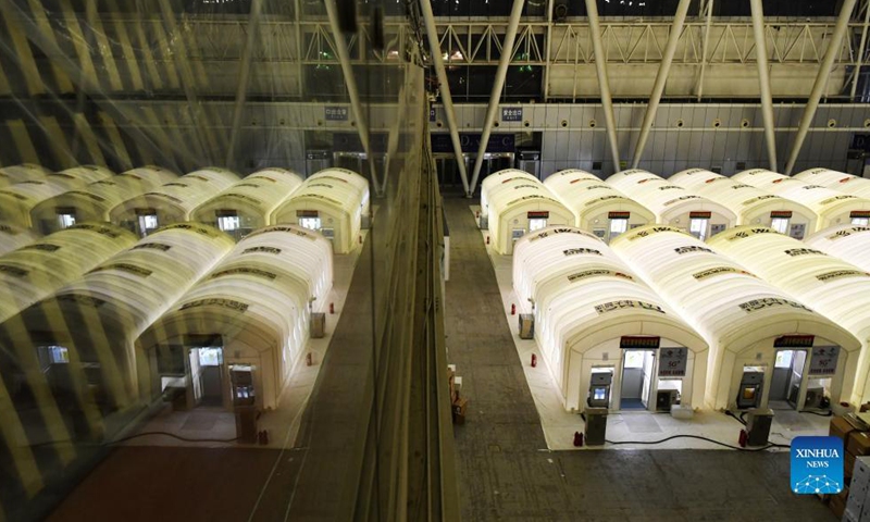 Photo taken on Nov. 5, 2021 show air-inflated film chambers of a mobile laboratory for nucleic acid test in Harbin, northeast China's Heilongjiang Province.Photo:Xinhua