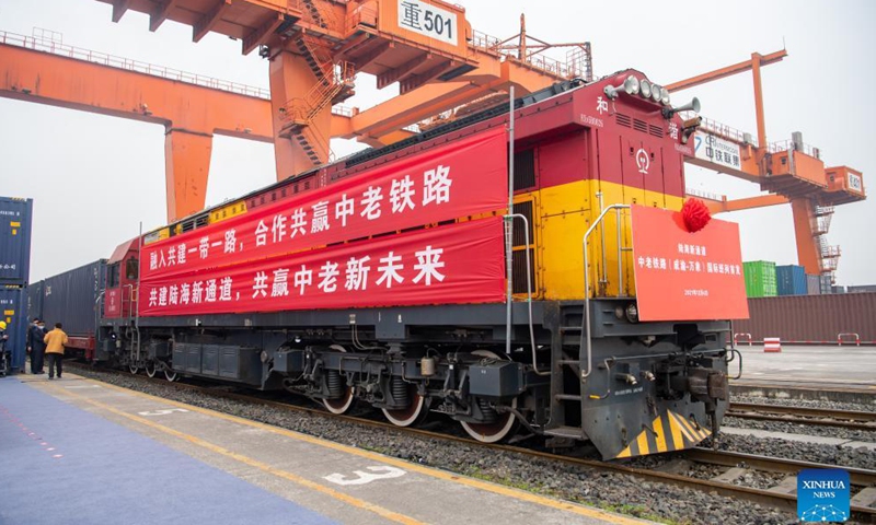 A freight train bound for Lao capital Vientiane is about to set off from southwest China's Chongqing, Dec. 4, 2021.Photo:Xinhua