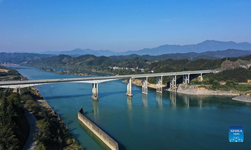 Aerial photo taken on Dec. 4, 2021 shows the scenery along Rongjiang River in Rongan County, south China's Guangxi Zhuang Autonomous Region.Photo:Xinhua